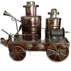 Vintage Firetruck Tin WindUp Music Box Copper Color Play Smoke Gets in Your Eyes